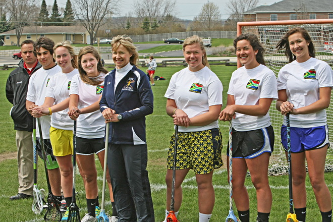 Making the trip to South Africa to conduct a lacrosse clinic are (from left) Sidney Jones, Nick Brueske, Allie Behrend, Quinn Sousa, coach Margaret Layo, Amy Gelhaar, Katie Brueske and Kristen Layo. The girls play on the Kettle Moraine High School team. Jones is the lacrosse coach at St. John’s Northwestern Military Academy and Nick plays for the Kettle Moraine boys team.